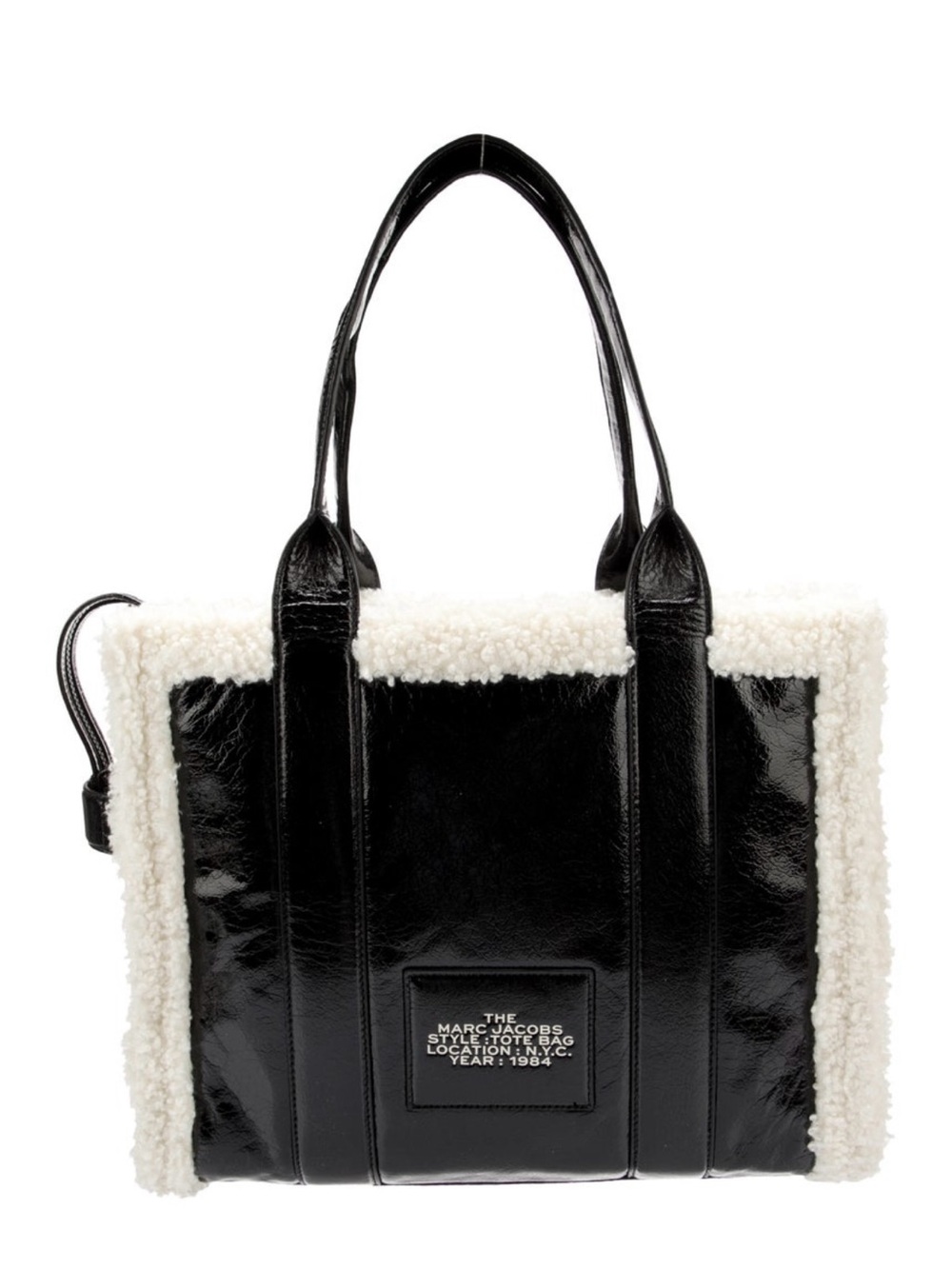 Marc Jacobs The Tote Bag in Crinkle Black Leather with Shearling Trim (Large) - Picture 3 of 4